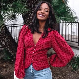 ZARA Polka Dot Top with Puffy Sleeves